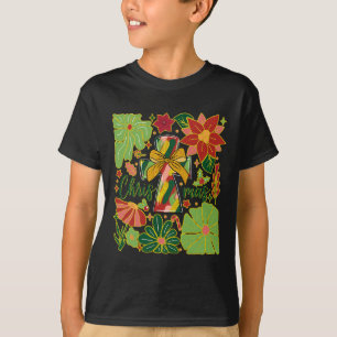 Camiseta Feliz Natal Boho Flores Cruzam Mulheres Cristãs