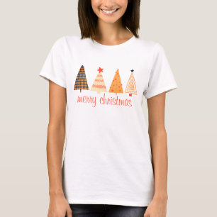 Camiseta Feliz Natal Boho Laranja Árvores Brancas