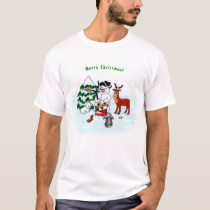 Camiseta Feliz Natal! Boneco de Neve com Amigos