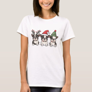 Camiseta Feliz Natal - Boston Terrier Dogs