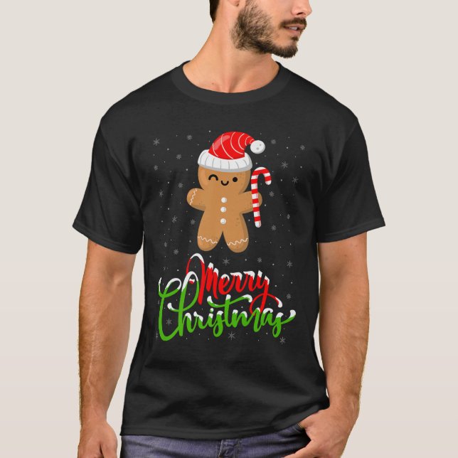 Camiseta Feliz Natal Brincando com Biscoito de Gengibre (Frente)