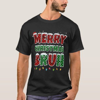 Camiseta Feliz Natal Bruh Red Green Xadrez Xmas Luzes F