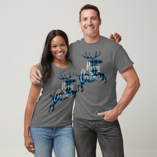 Camiseta Feliz Natal Buck no Blue Black Buffalo Check