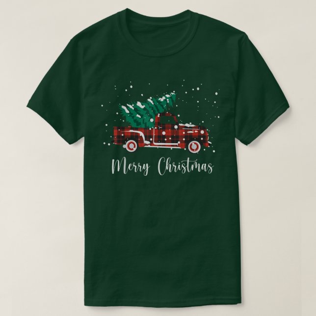 Camiseta Feliz Natal Buffalo Tree Red Xadrez (Frente do Design)