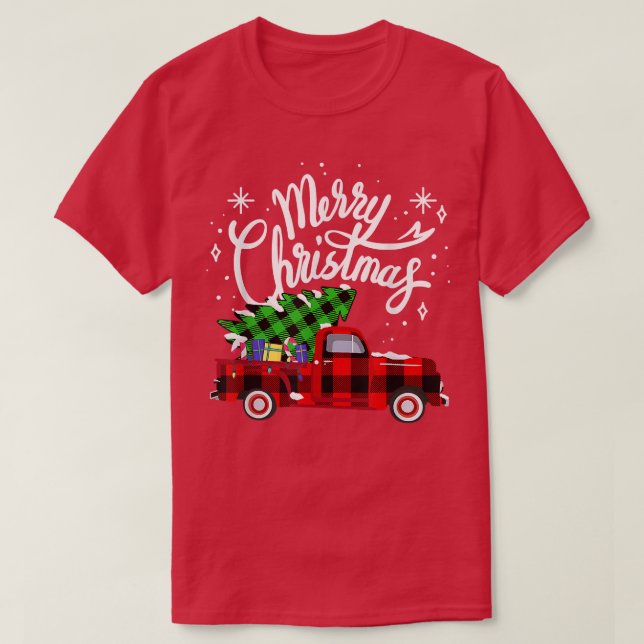 Camiseta Feliz Natal Buffalo Tree Red Xadrez (Frente do Design)