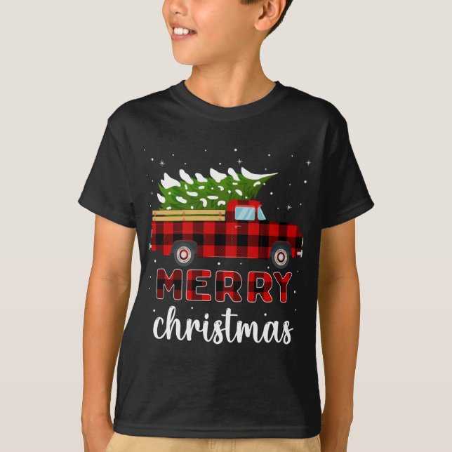 Camiseta Feliz Natal Buffalo Tree Red Xadrez (Frente)