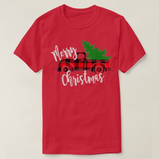 Camiseta Feliz Natal Buffalo Tree Red Xadrez 3 (Frente do Design)
