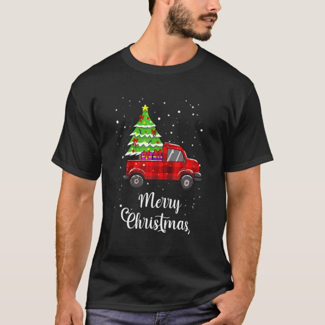 Camiseta Feliz Natal Buffalo Tree Red Xadrez Men W (Frente)