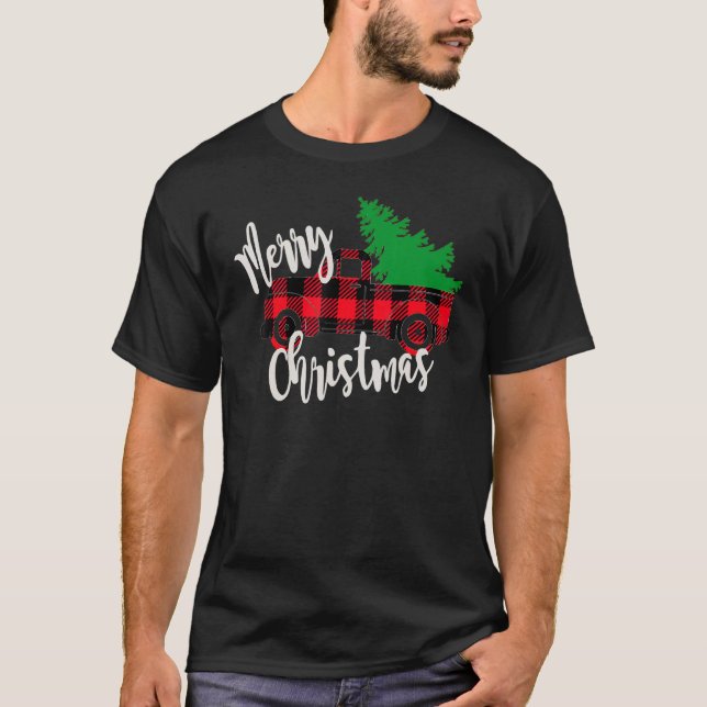 Camiseta Feliz Natal Buffalo Tree Red Xadrez Men W (Frente)
