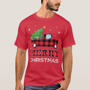 Camiseta Feliz Natal Buffalo Tree Red Xadrez Xmas