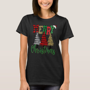 Camiseta Feliz Natal Buffalo Vermelho Xadrez Leopardo Árvor