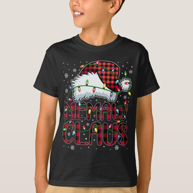 Camiseta Feliz Natal Buffalo Xadrez Red Santa Hat Memaw (Frente)