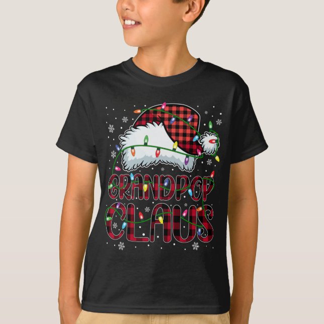 Camiseta Feliz Natal Buffalo Xadrez Red Santa Hat Vovô (Frente)