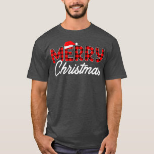 Camiseta Feliz Natal Buffalo Xadrez Red Santa Hat Xmas P