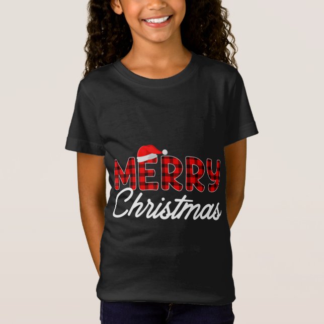 Camiseta Feliz Natal Buffalo Xadrez Red Santa Hat Xmas P (Frente)