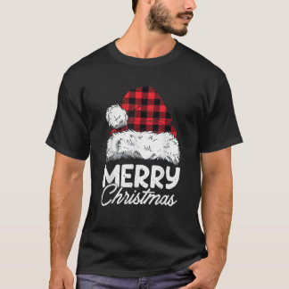 Camiseta Feliz Natal Buffalo Xadrez Red Santa Hat Xmas P