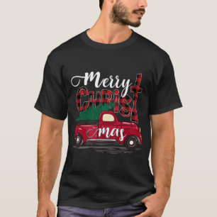Camiseta Feliz Natal Buffalo Xadrez Red Truck Christian