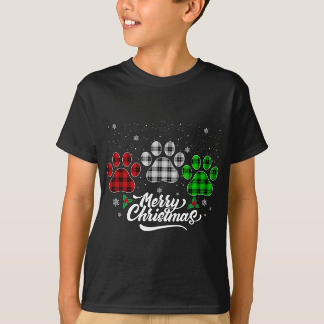 Camiseta Feliz Natal Buffalo Xadrez Vermelho Cão Verde Bran (Frente)