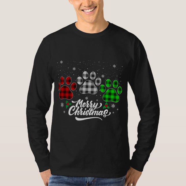 Camiseta Feliz Natal Buffalo Xadrez Vermelho Cão Verde Bran (Frente)