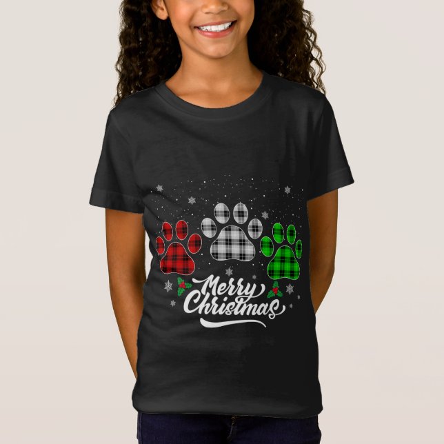 Camiseta Feliz Natal Buffalo Xadrez Vermelho Cão Verde Bran (Frente)