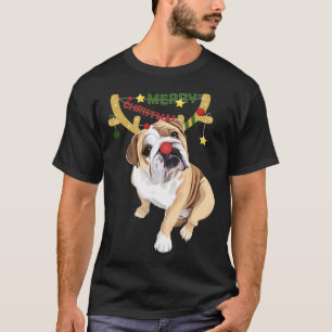 Camiseta Feliz Natal Bulldogs com Antlers Roupas de Natal f