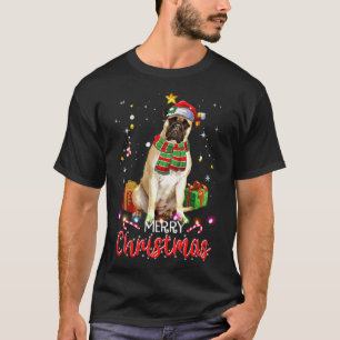 Camiseta Feliz Natal Bullmastiff Santa Hat Tree Lights