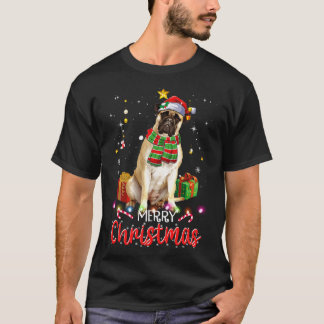 Camiseta Feliz Natal Bullmastiff Santa Hat Tree Lights