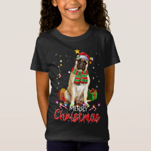 Camiseta Feliz Natal Bullmastiff Santa Hat Tree Lights