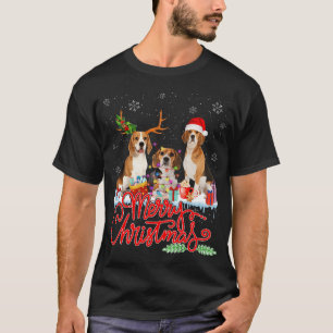 Camiseta Feliz Natal Cachorro Beagle Papai Noel Rena Luz