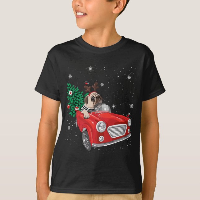 Camiseta Feliz Natal Cachorro Cachorro Vermelho Trilhos Luz (Frente)