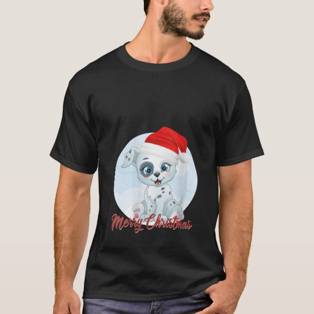 Camiseta Feliz Natal Cachorro Dalmatian V Neck (Frente)