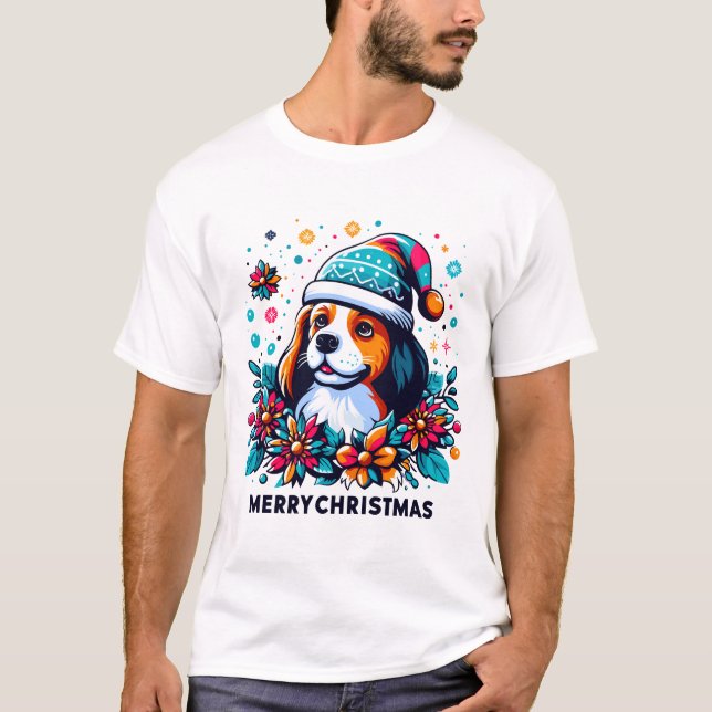 Camiseta Feliz Natal, Cachorro, Engraçado (Frente)