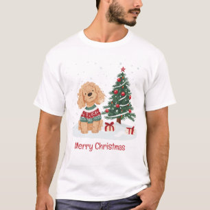 Camiseta Feliz Natal Cachorro Goldendoodle