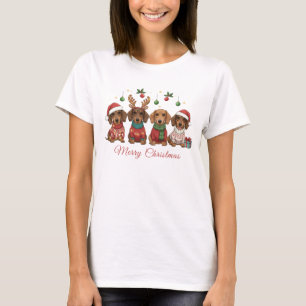Camiseta Feliz Natal Cachorro Salsicha Férias