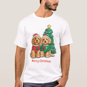 Camiseta Feliz Natal Cachorros de Goldendoodle