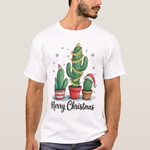 Camiseta Feliz Natal Cacto Árvore Festivo Luzes de Natal
