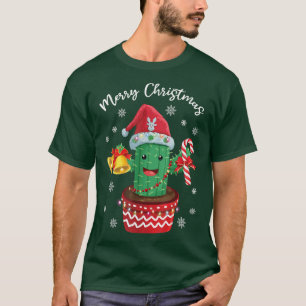 Camiseta Feliz Natal Cactus Santa Hat Candy Cane F