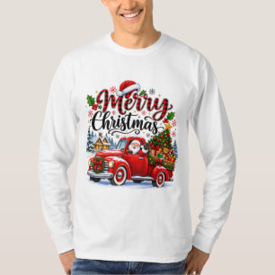 Camiseta Feliz Natal Caminhão Vermelho Vintage Árvore de Na