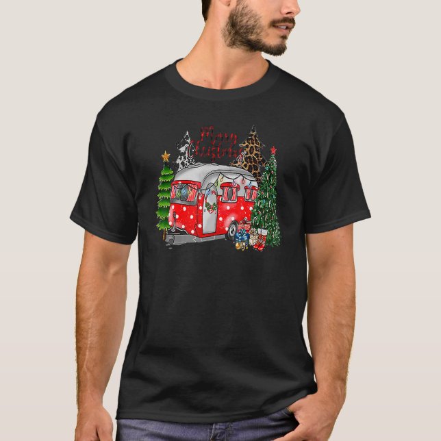 Camiseta Feliz Natal Camping Xmas Tree Leopard Ocidental (Frente)