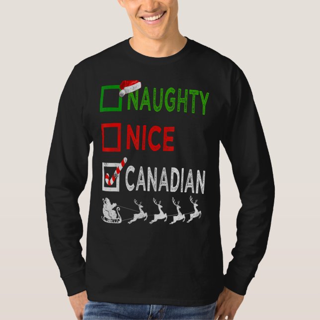 Camiseta Feliz Natal Canadiano de Pijamas Engraçado Sant (Frente)