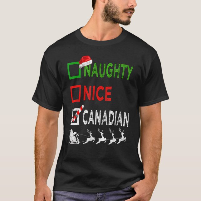 Camiseta Feliz Natal Canadiano de Pijamas Engraçado Sant (Frente)