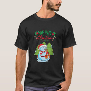 Camiseta Feliz Natal - Cane Snowman Saxophone Playe