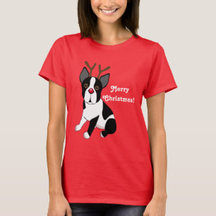 Camiseta Feliz Natal! Cão da rena de Boston Terrier