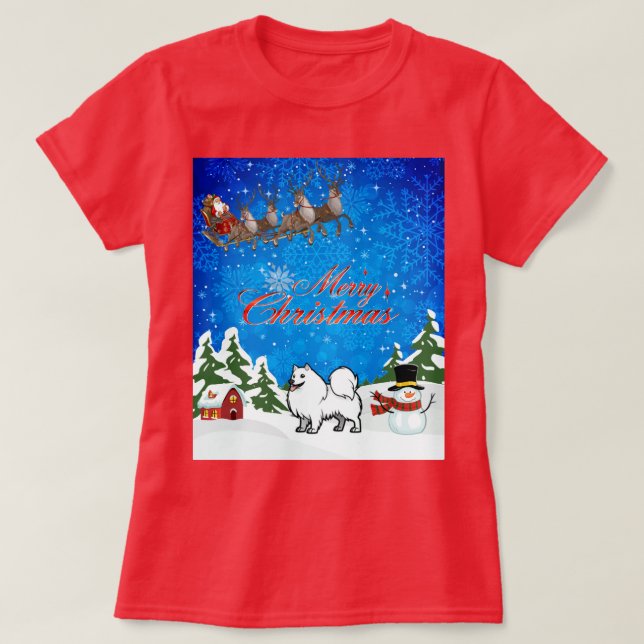 Camiseta Feliz Natal - Cão esquimó americano (Frente do Design)