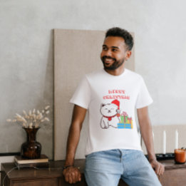 Camiseta Feliz Natal! Cartoon Cat Design de Natal
