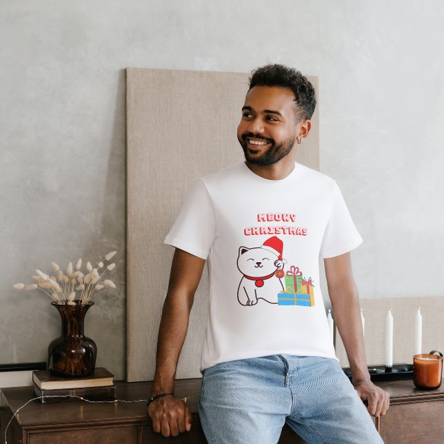 Camiseta Feliz Natal! Cartoon Cat Design de Natal (Criador carregado)