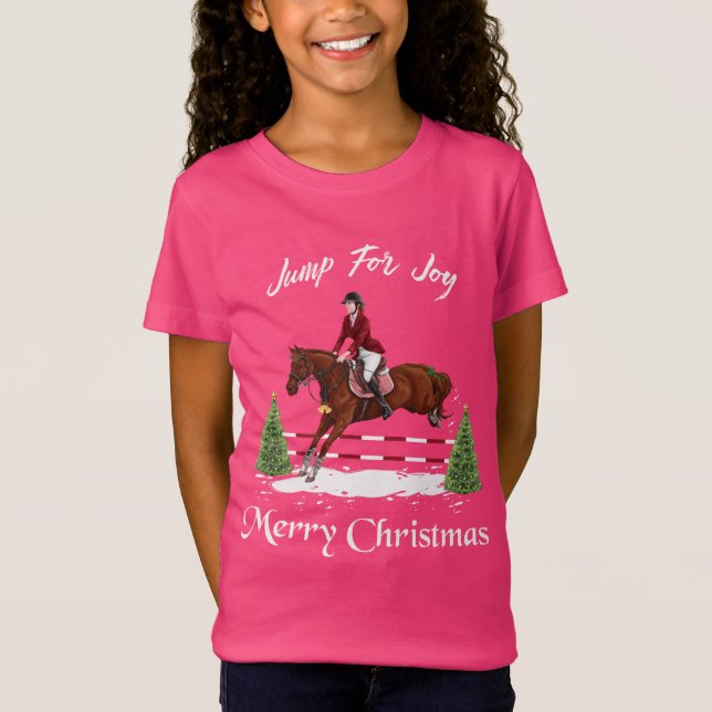 Camiseta Feliz Natal, cavalo de salto inglês equestre (Frente)
