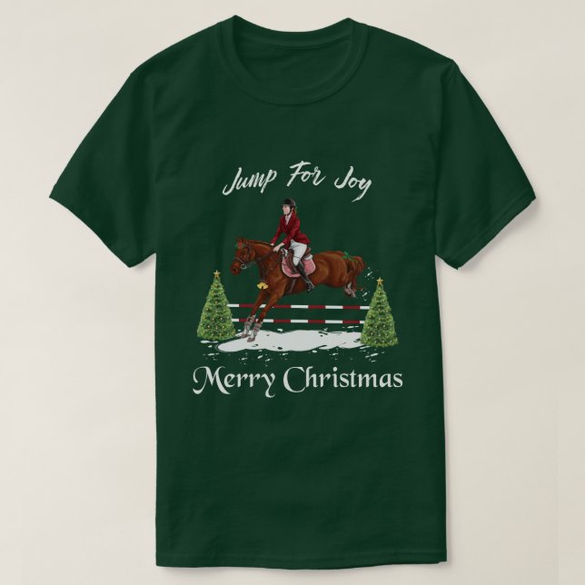 Camiseta Feliz Natal, cavalo de salto inglês equestre (Frente do Design)