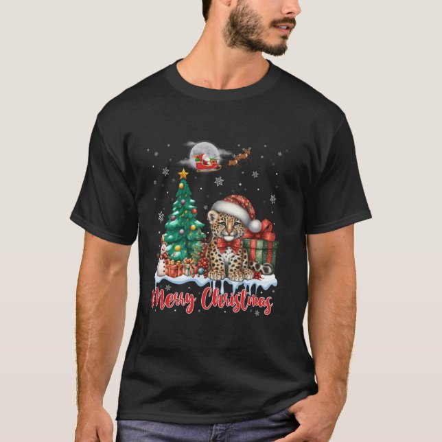 Camiseta Feliz Natal - Chita Chita Santa Hat Cheetah Lov (Frente)