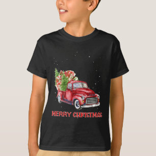 Camiseta Feliz Natal Clicar em Red Truck Tree Family Xmas